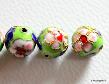 5 x Cloisonné Green, Red, Blue and Pink Round Beads 12mm